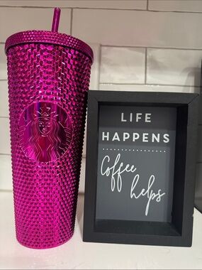 Starbucks Venti Metallic Magenta Textured Studded Tumbler Cold Cup with Straw